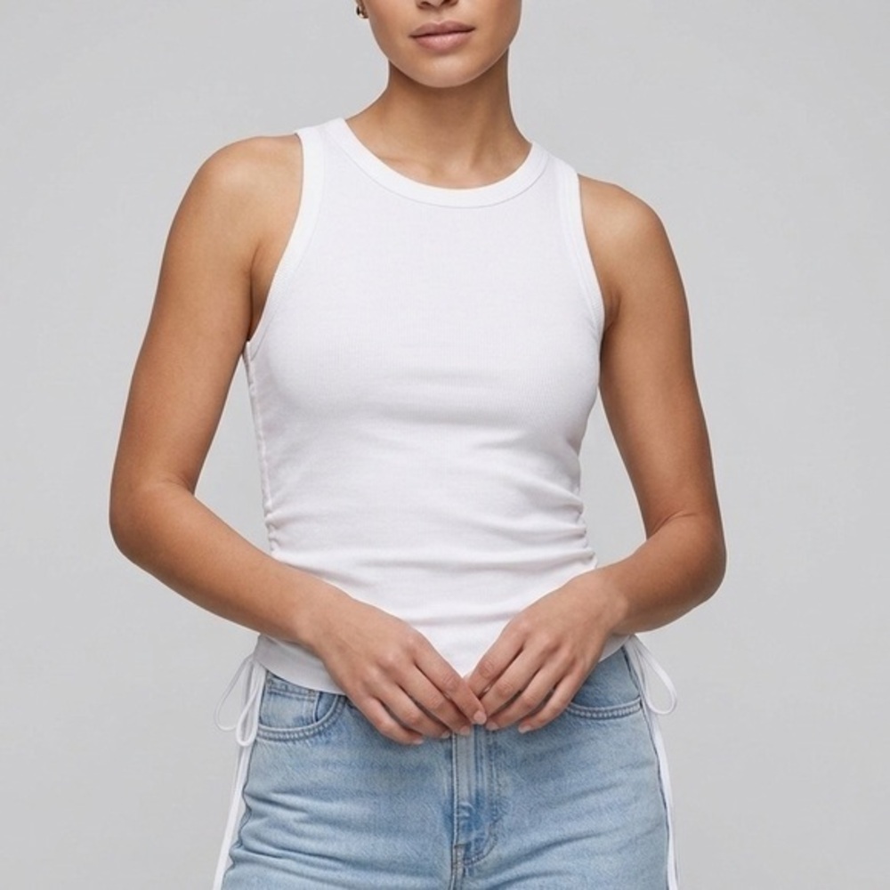 GOOD AMERICAN Ruched Side Drawstring Tank Top White XS